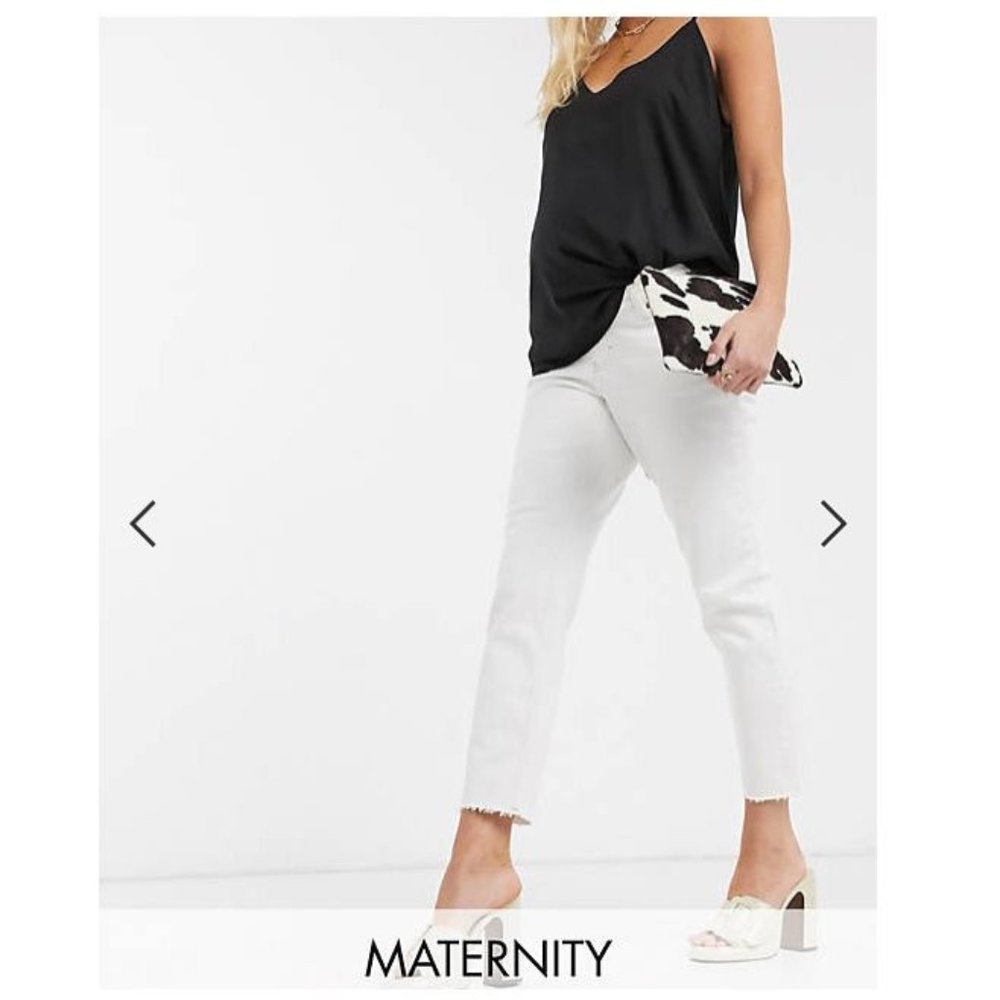 Topshop Maternity White High Rise Straight Overbump Jeans Women's 12 W34 NWT